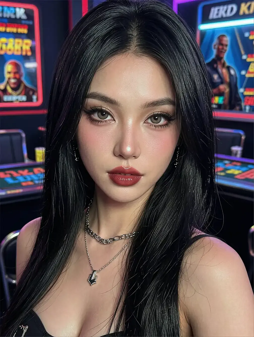 Fictional AI character featured on the fourth landing page, at night
